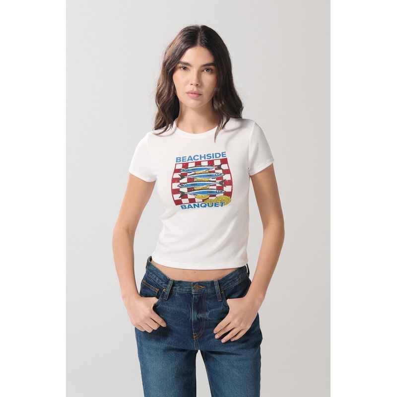 KOAJ - KOAJ Camiseta manga corta, ajustada, con en rib, estampado en  MUJER