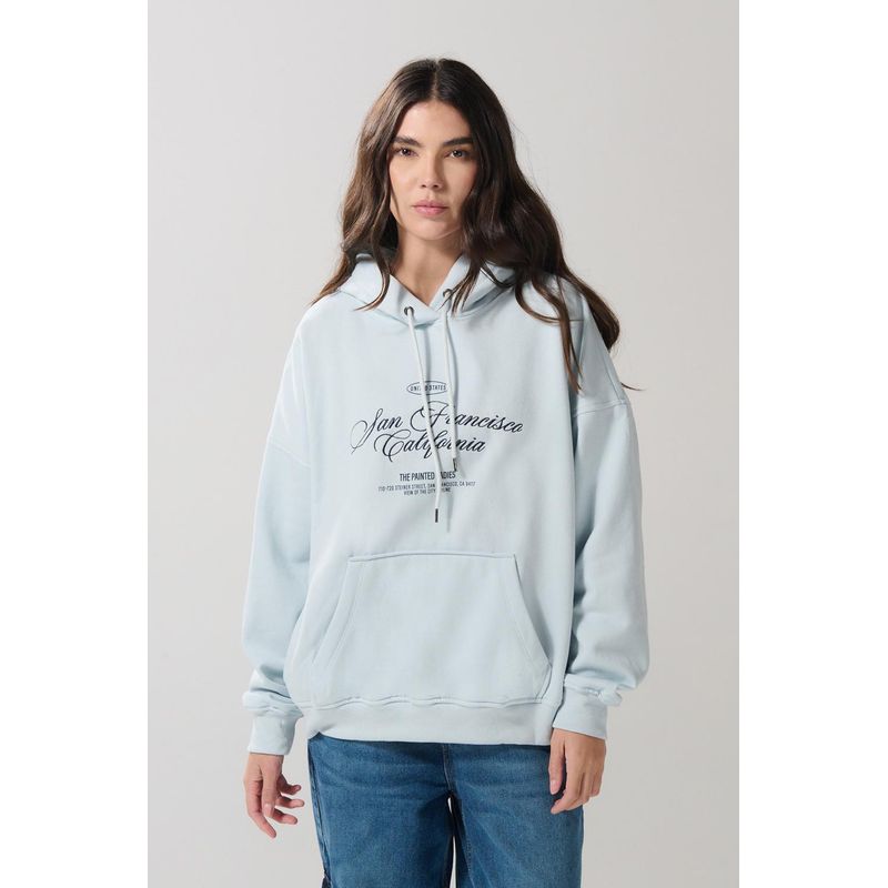KOAJ - KOAJ Buzo azul claro college oversize con bolsillo y capota Mujer