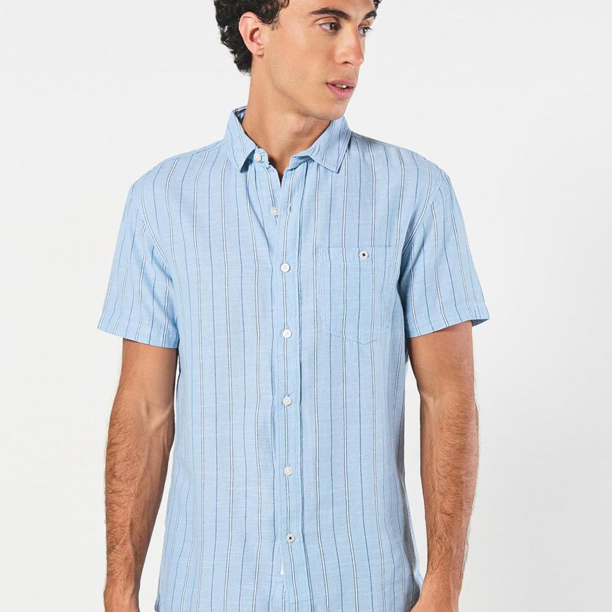 KOAJ - KOAJ Camisa cuello sport collar unicolor a rayas con manga c Hombre