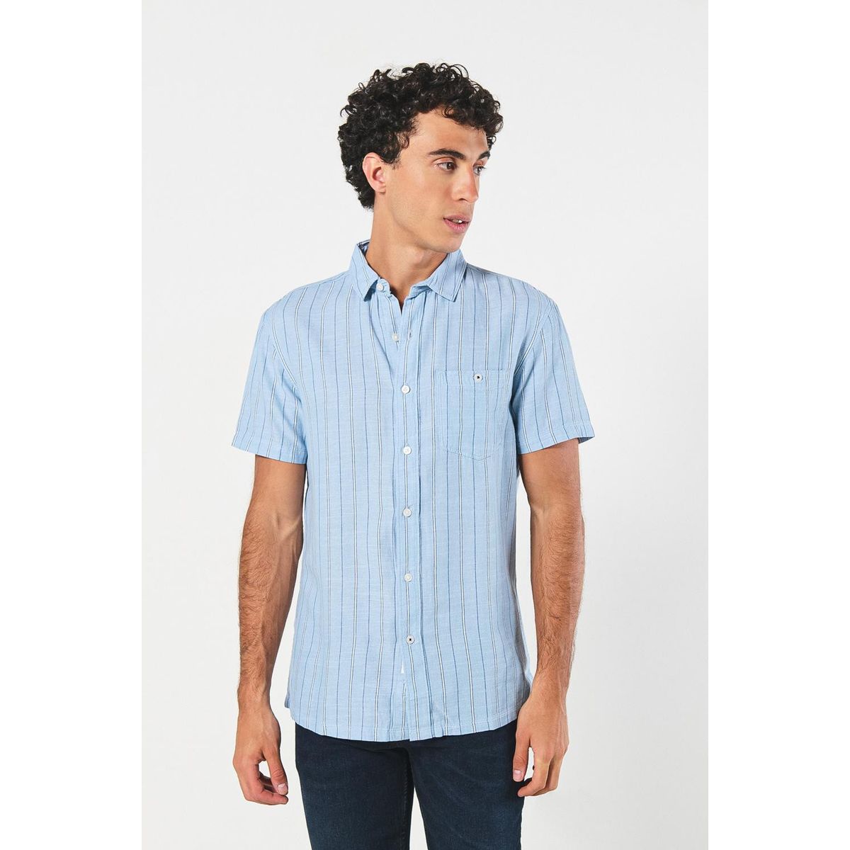 KOAJ - KOAJ Camisa cuello sport collar unicolor a rayas con manga c Hombre