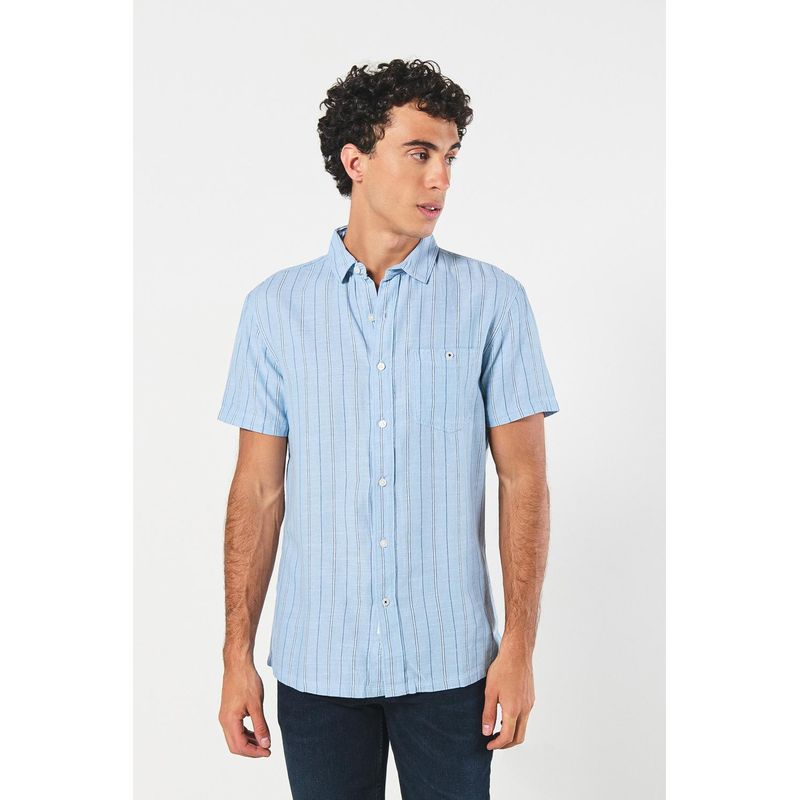 KOAJ - KOAJ Camisa cuello sport con manga corta, diseño a rayas HOMBRE