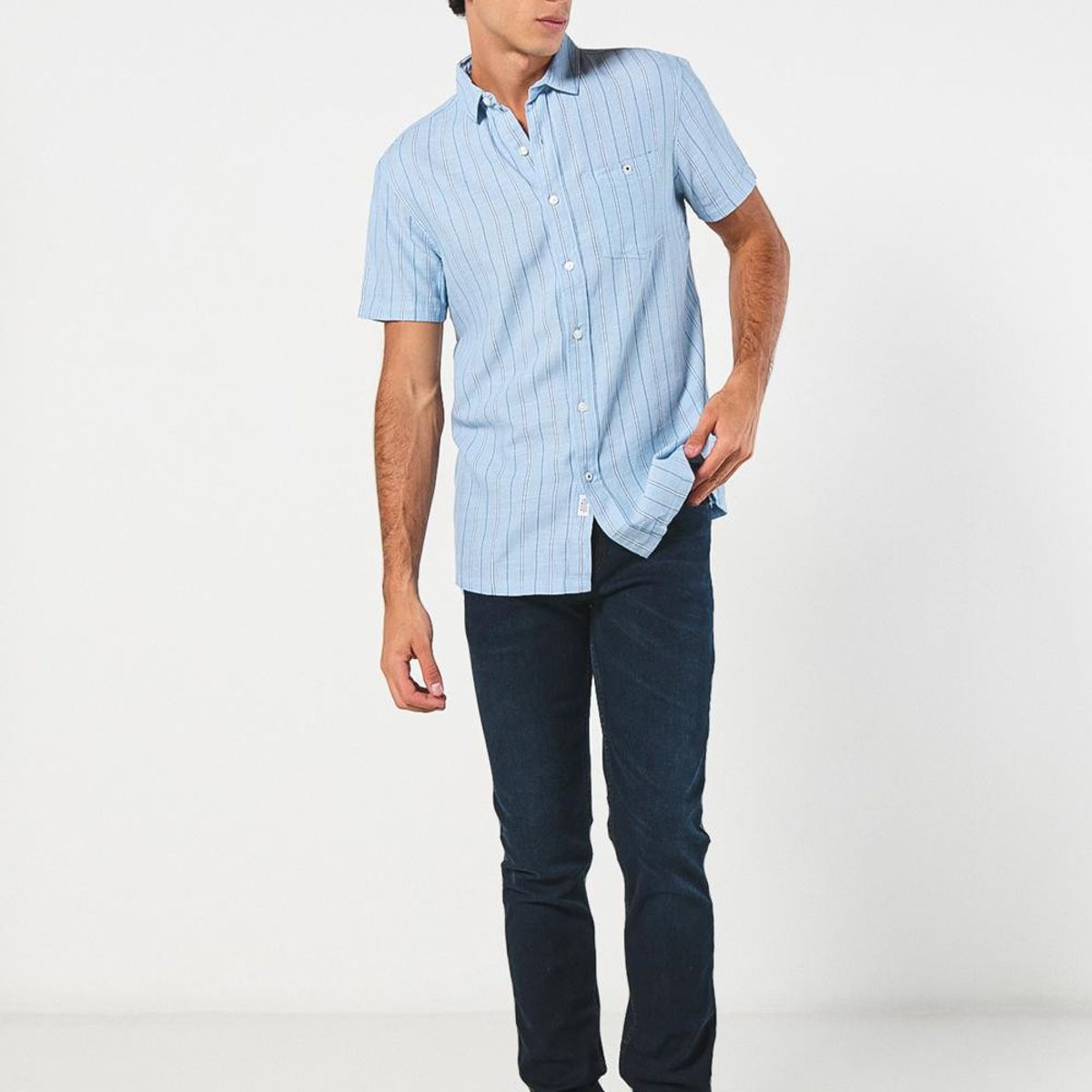KOAJ - KOAJ Camisa cuello sport collar unicolor a rayas con manga c Hombre