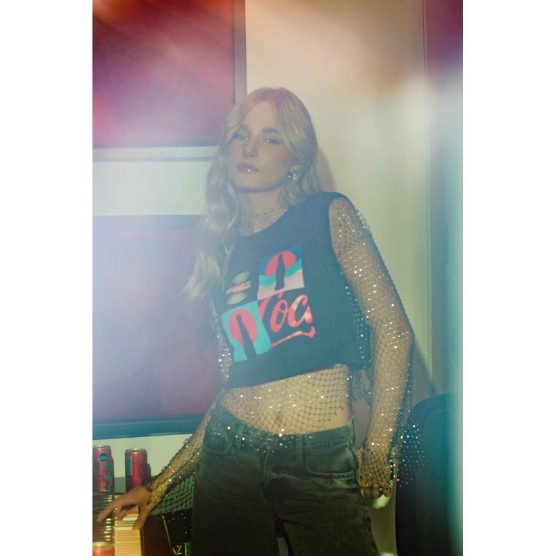 KOAJ - KOAJ Camiseta femenina manga sisa con estampado en frente de C MUJER