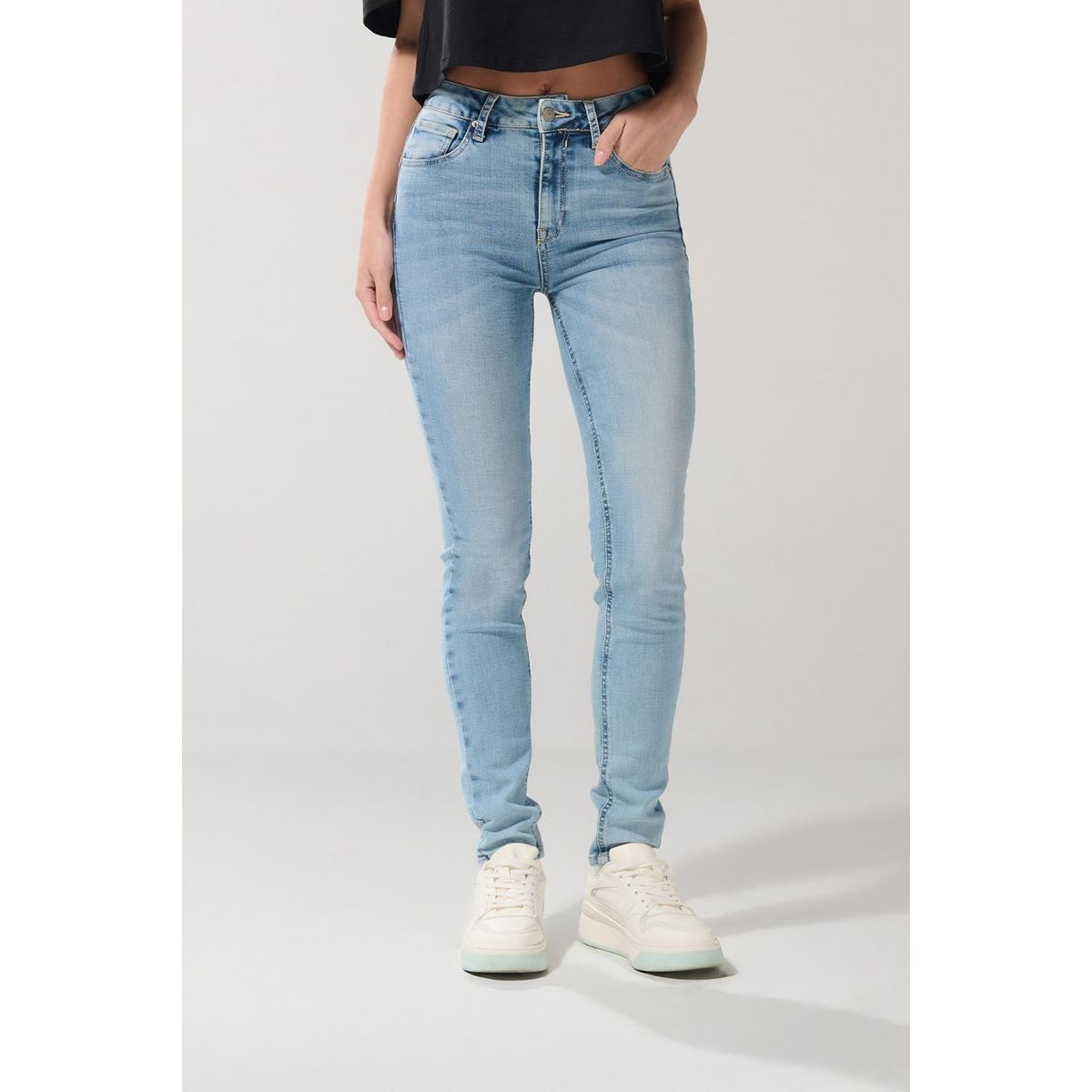 KOAJ - KOAJ Jean para mujer, 5 bolsillos,  tiro alto, con pinzas en Mujer