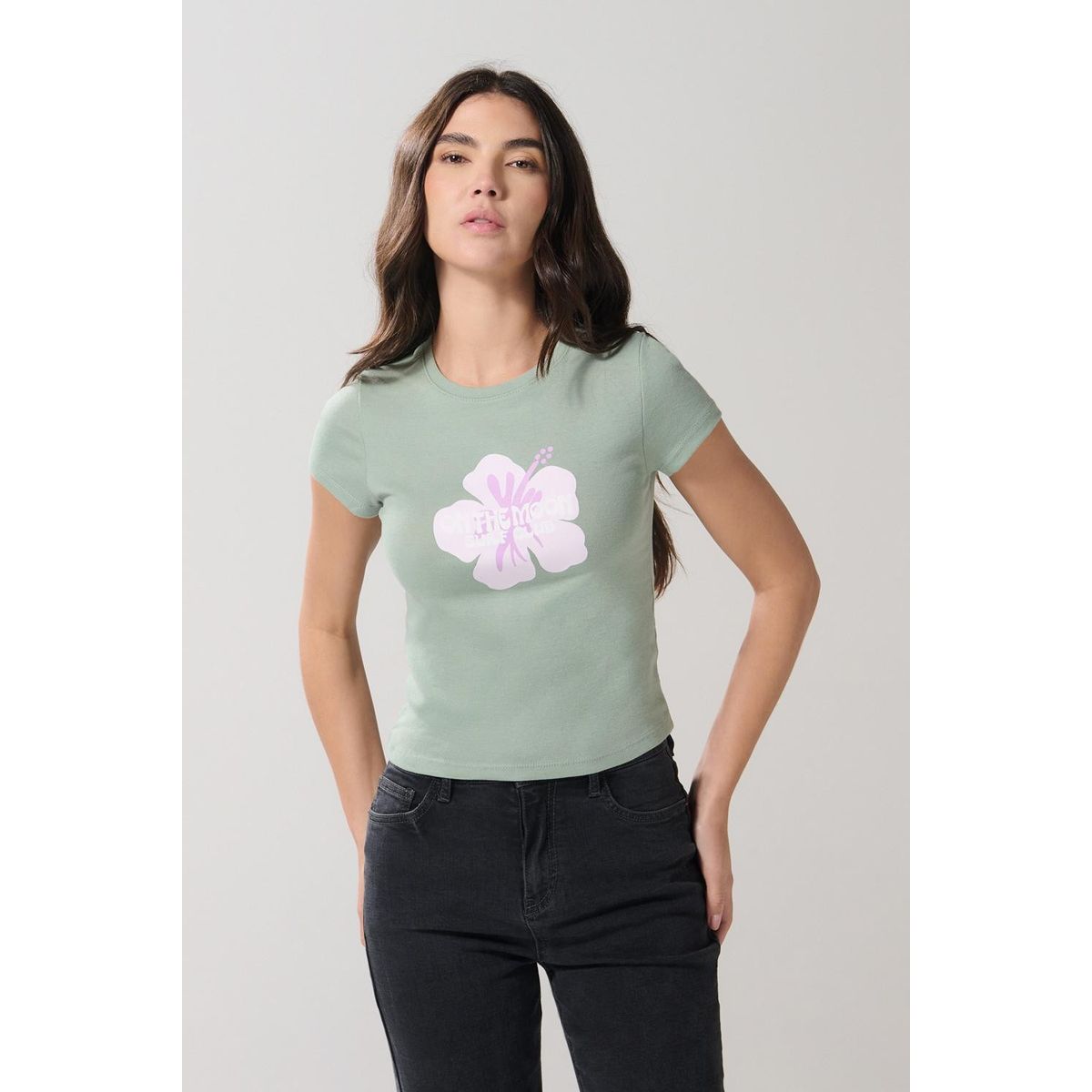 KOAJ - KOAJ Camiseta unicolor manga corta con texto en frente Mujer