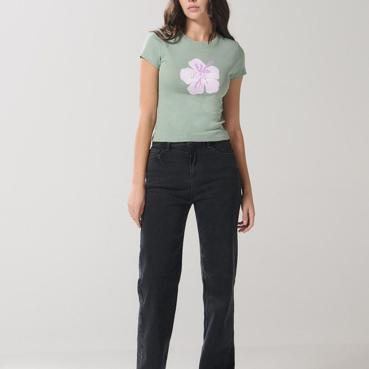 KOAJ - KOAJ Camiseta unicolor manga corta con texto en frente Mujer