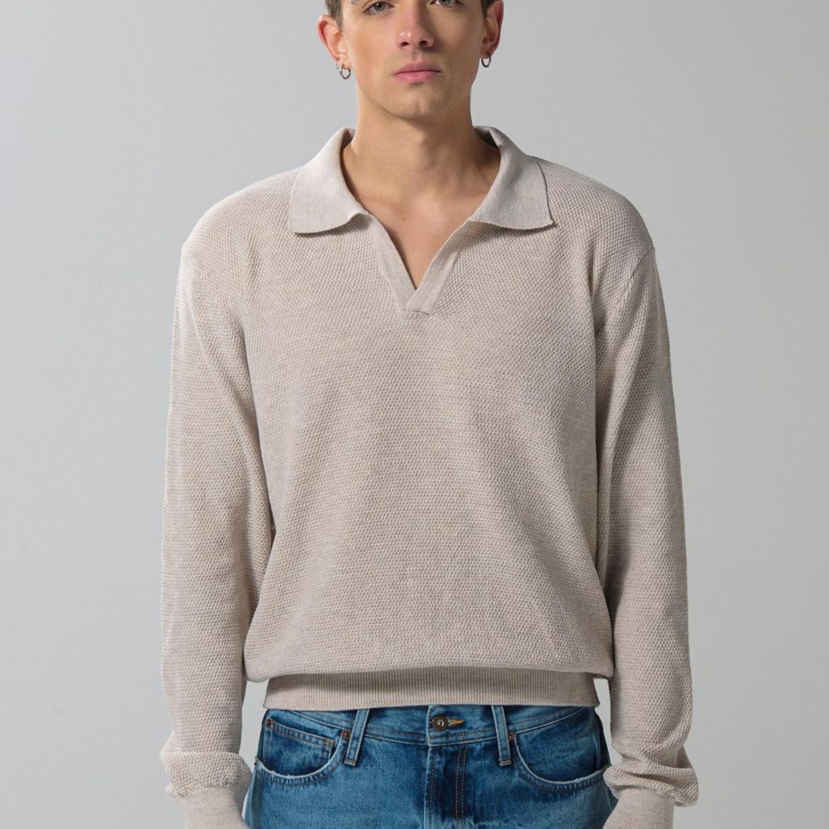 KOAJ - KOAJ Suéter unicolor ajustado tejido con cuello polo Hombre