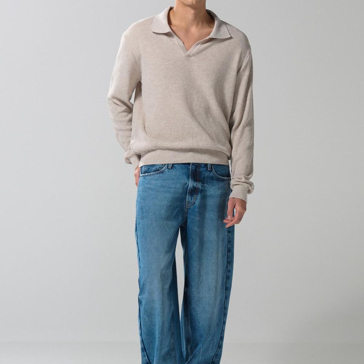 KOAJ - KOAJ Suéter unicolor ajustado tejido con cuello polo Hombre