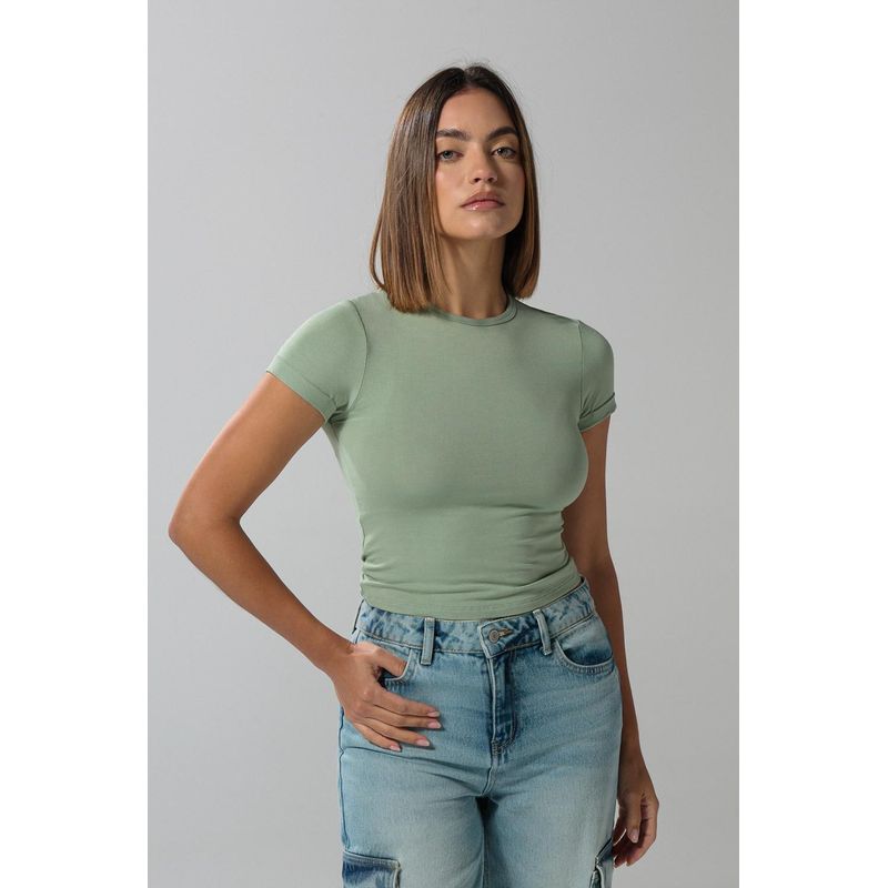 KOAJ - KOAJ Camiseta unicolor manga corta con doblez en puños MUJER
