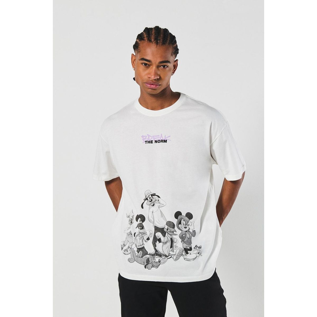 KOAJ - KOAJ Camiseta oversize crema cuello redondo de Mickey and F Hombre