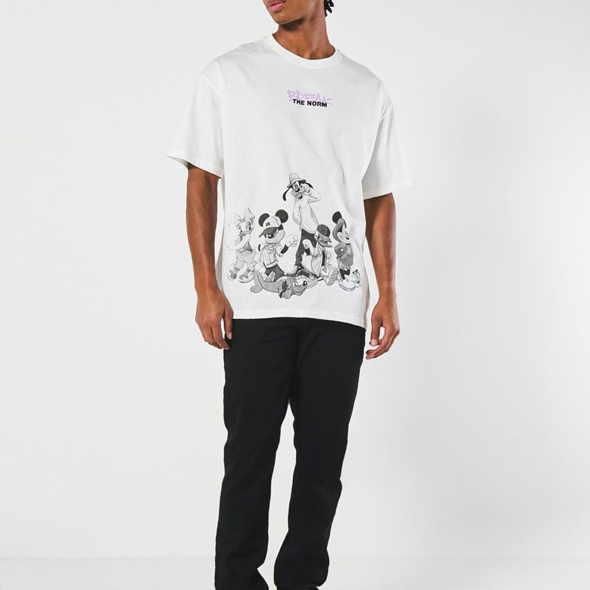 KOAJ - KOAJ Camiseta oversize crema cuello redondo de Mickey and F Hombre