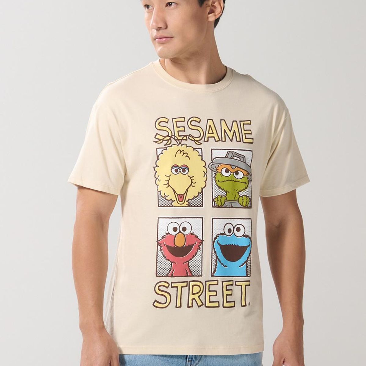 KOAJ - KOAJ Camiseta de Plaza Sésamo kaki clara manga corta Hombre