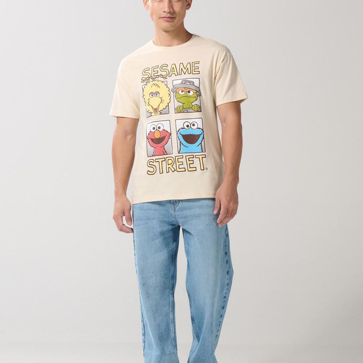 KOAJ - KOAJ Camiseta de Plaza Sésamo kaki clara manga corta Hombre