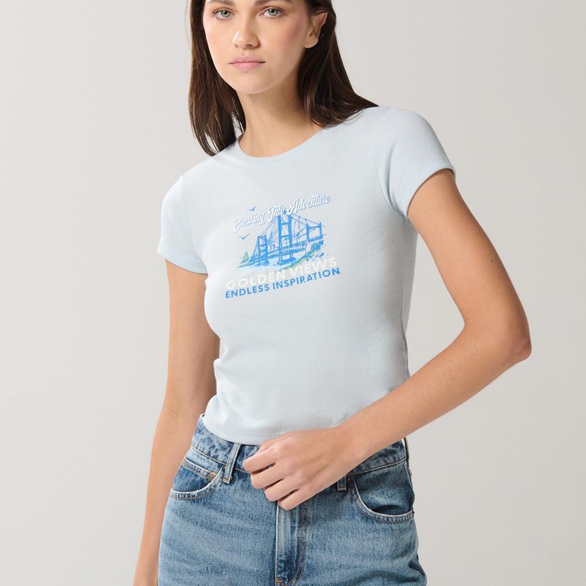 KOAJ - KOAJ Camiseta unicolor con diseño de paisaje y manga corta  Mujer