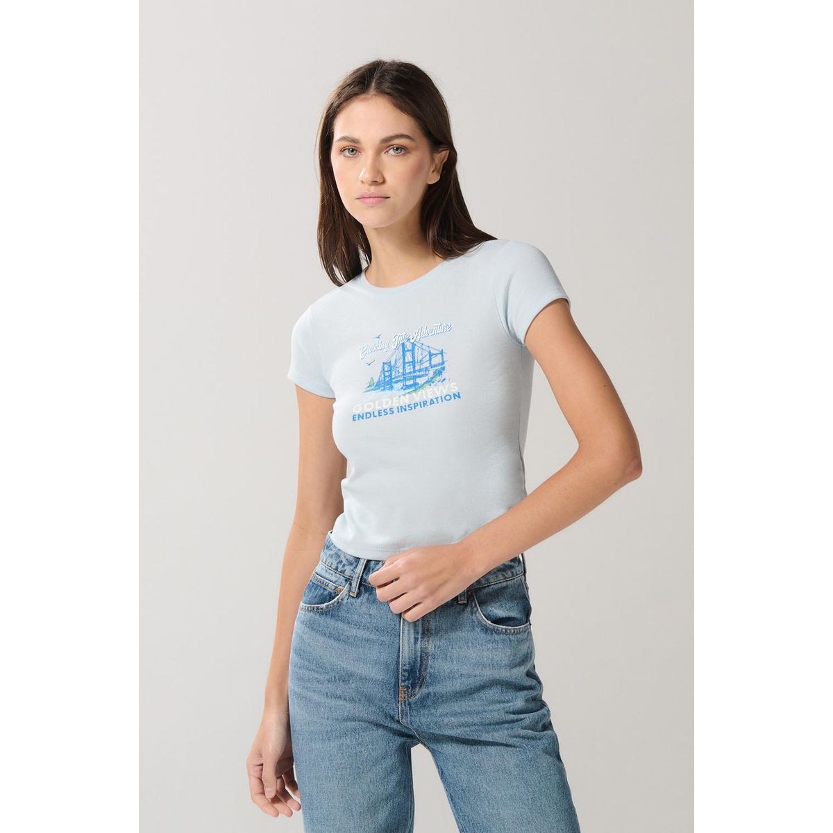 KOAJ - KOAJ Camiseta unicolor con diseño de paisaje y manga corta  Mujer