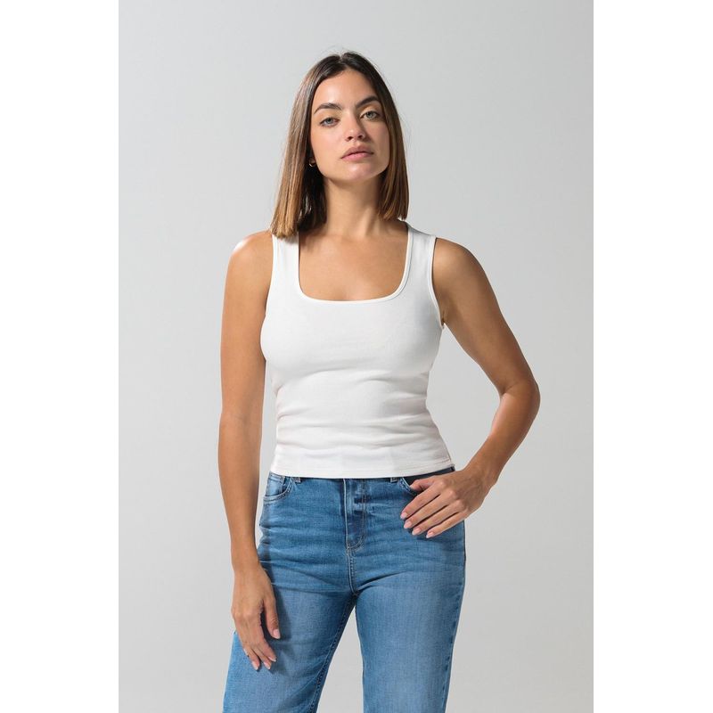 KOAJ - KOAJ Camiseta unicolor manga sisa con escote cuadrado MUJER