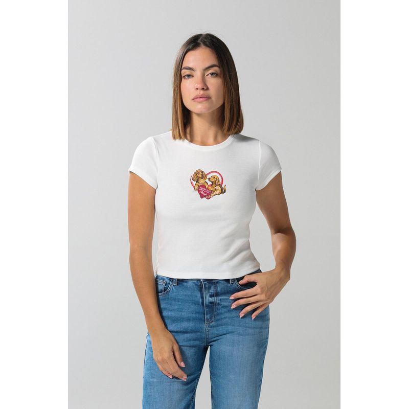 KOAJ - KOAJ Camiseta ajustada unicolor manga corta estampada MUJER