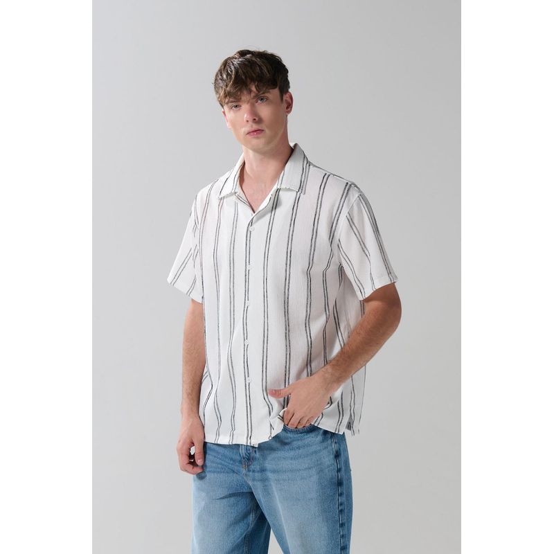 KOAJ - KOAJ Camisa crema clara con cuello sport y manga corta HOMBRE