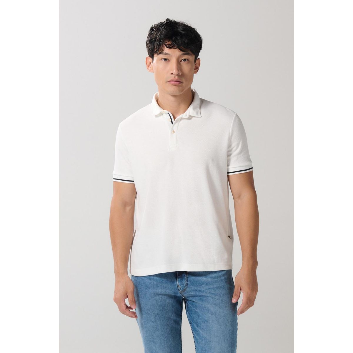 KOAJ - KOAJ Camiseta polo crema con botones y manga corta Hombre