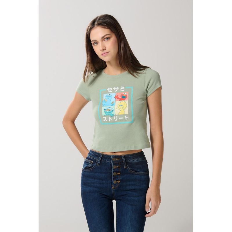 KOAJ - KOAJ Camiseta manga corta en rib con estampado en frente de Pl MUJER