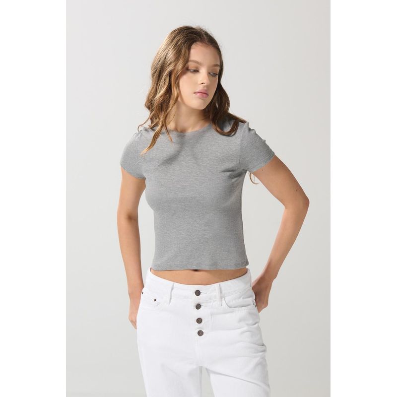 KOAJ - KOAJ Camiseta ceñida en rib unicolor con manga corta MUJER