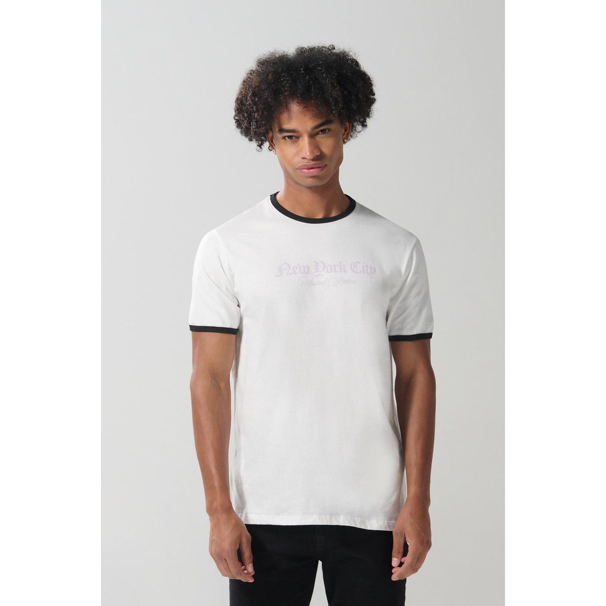 KOAJ - KOAJ Camiseta college con contrastes y manga corta crema Hombre