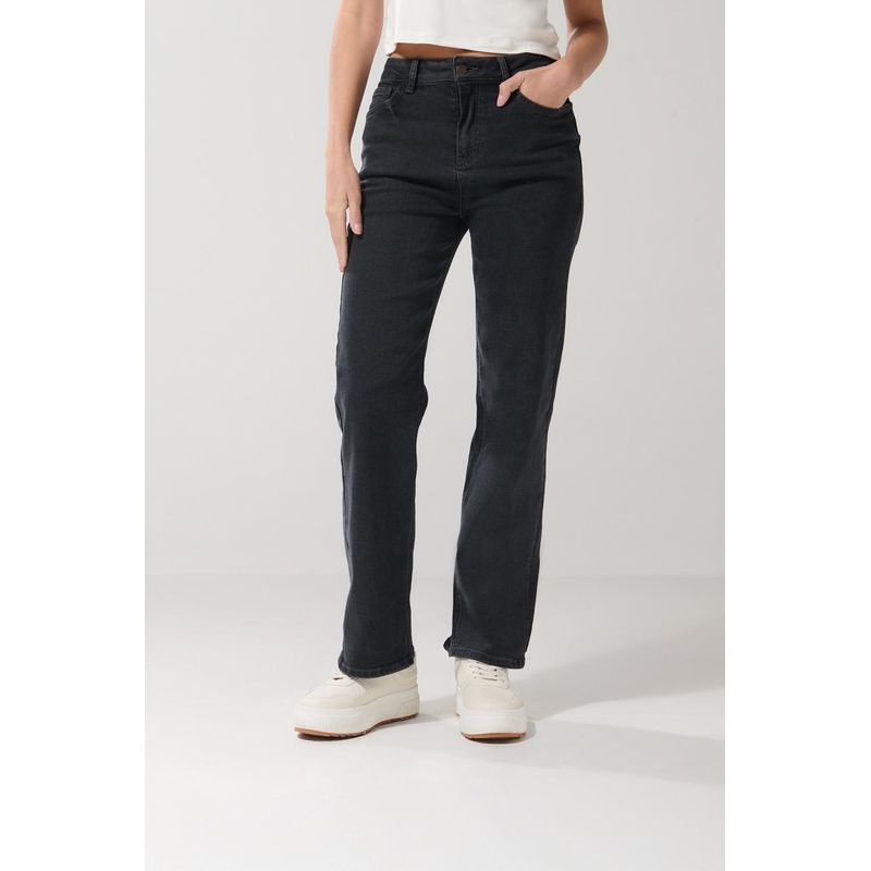 KOAJ - KOAJ Jean straight leg gris intenso con bota recta y tiro alto MUJER