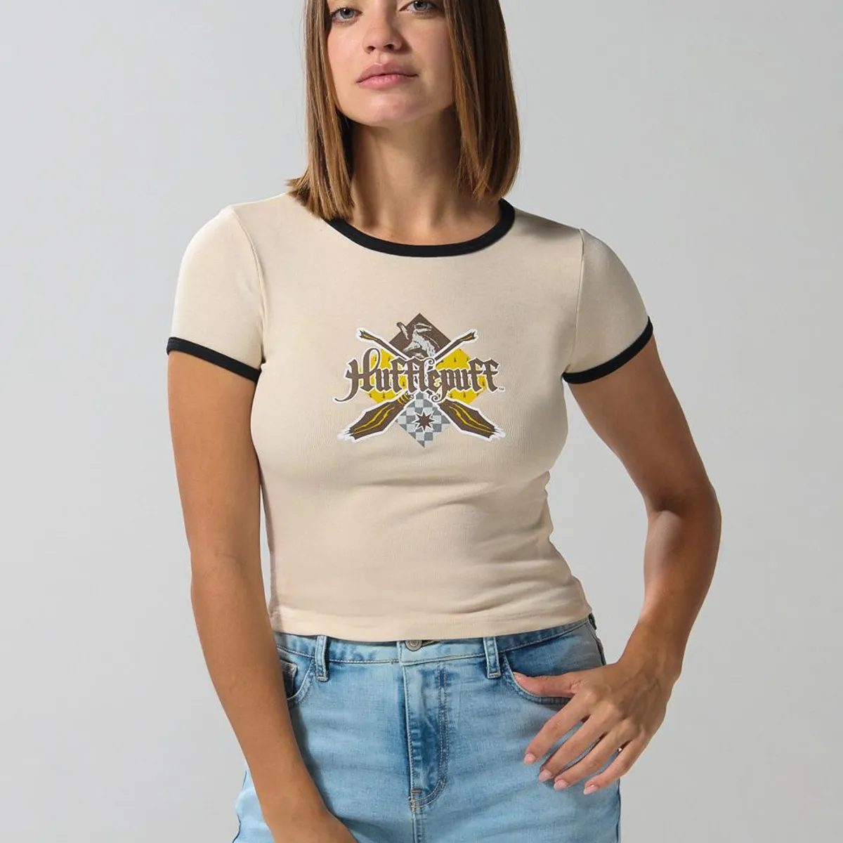 KOAJ - KOAJ Camiseta de Harry Potter en rib kaki con manga corta Mujer