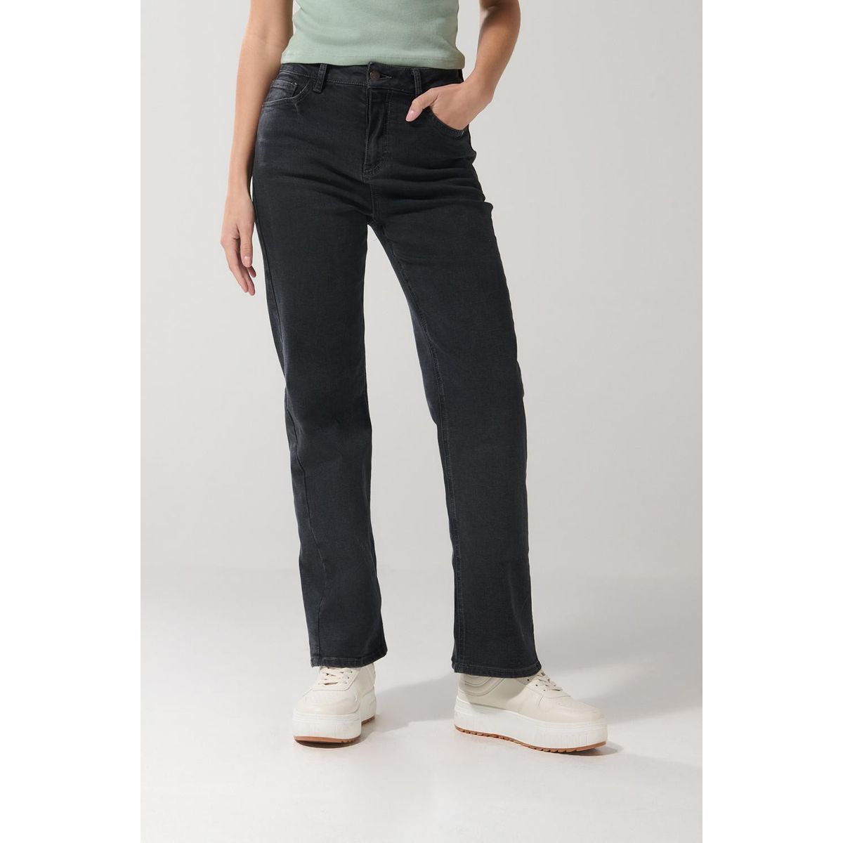 KOAJ - KOAJ Jean tiro alto straight leg azul oscuro con bota recta Mujer