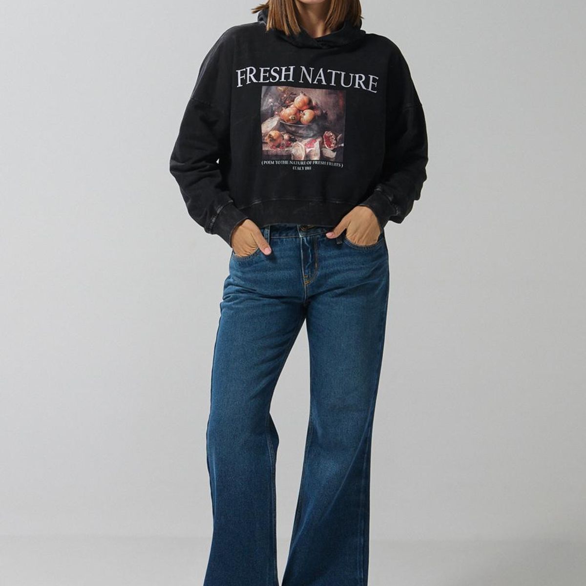 KOAJ - KOAJ Buzo oversize negro con capota y diseño artístico de f Mujer