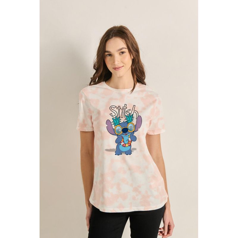 KOAJ - KOAJ Camiseta de Stitch en algodón unicolor con manga corta MUJER