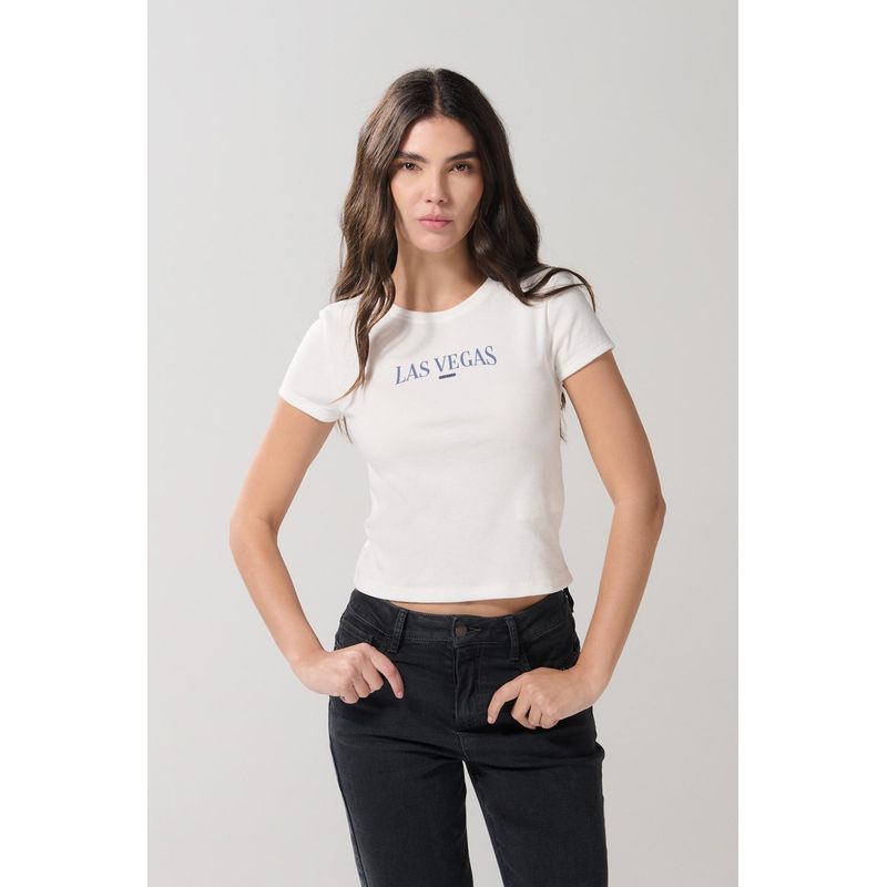 KOAJ - KOAJ Camiseta acanalada manga corta con estampación tipo colle MUJER