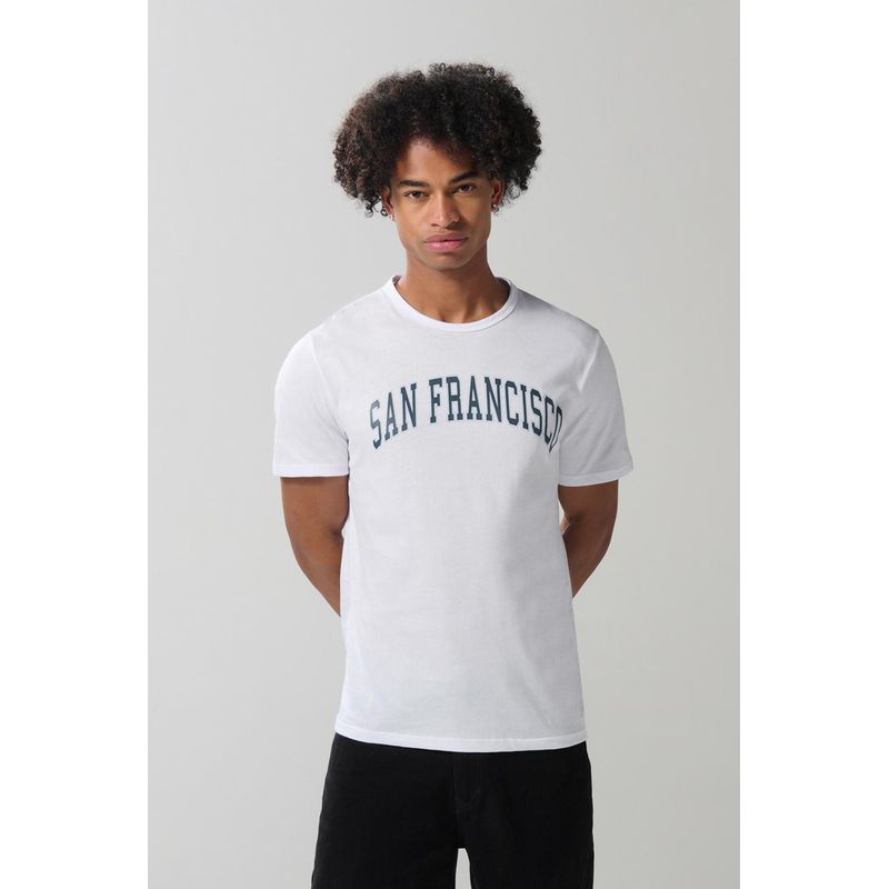 KOAJ - KOAJ Camiseta unicolor cuello redondo con arte college en fr Hombre