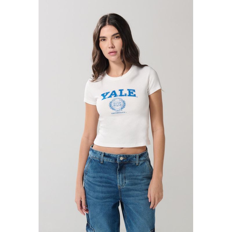 KOAJ - KOAJ Camiseta manga corta en rib con estampado en frente de Ya MUJER