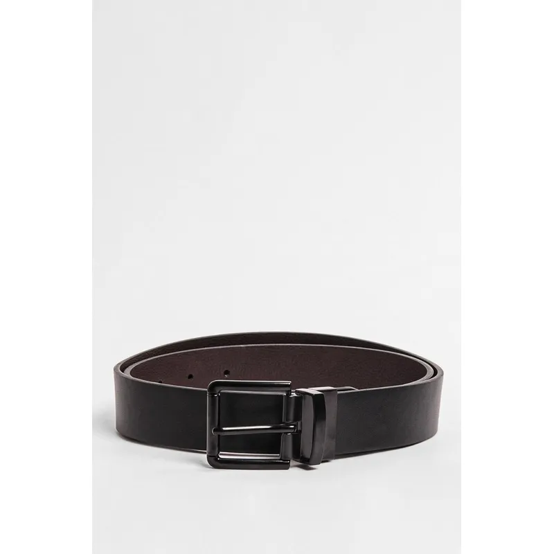 KOAJ - KOAJ Cinturón negro con sistema reversible y hebilla cuadrad Hombre