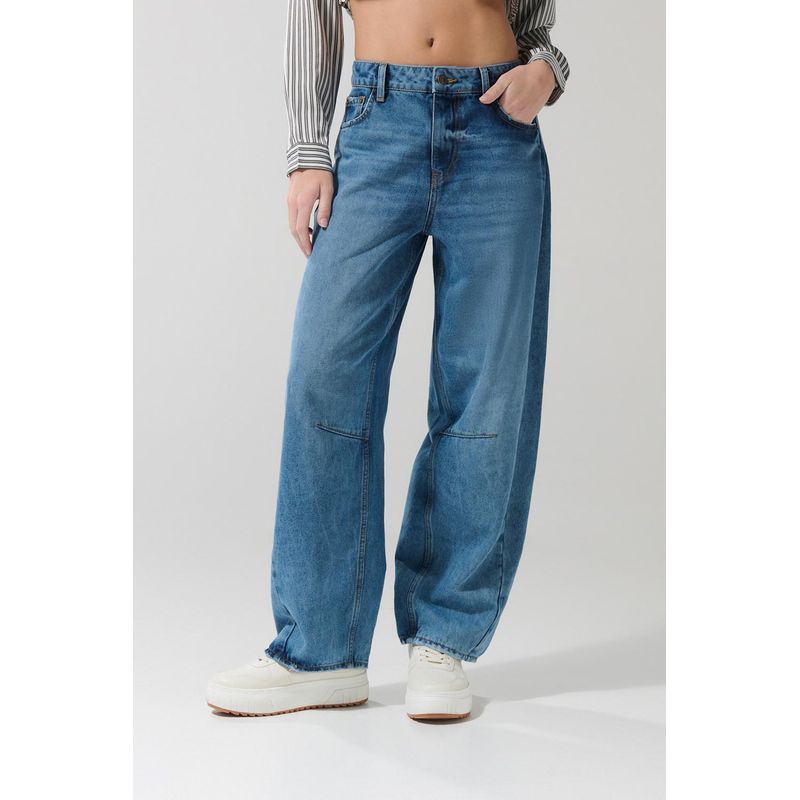 KOAJ - KOAJ Jean barrel azul claro con tiro medio y bota amplia MUJER