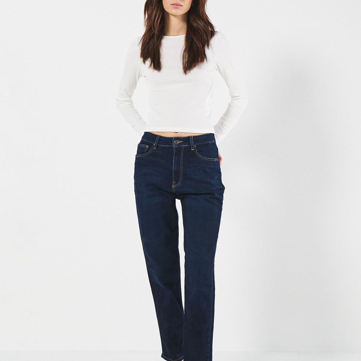 KOAJ - KOAJ Jean mom bota recta azul intenso con tiro súper alto Mujer