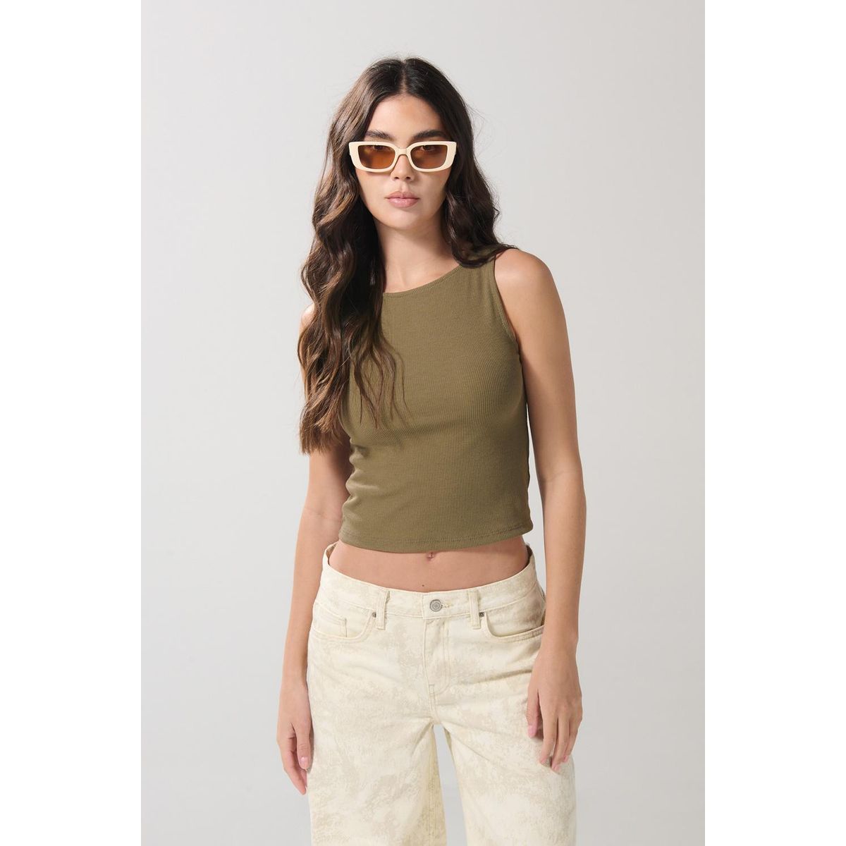 KOAJ - KOAJ Camiseta unicolor manga sisa con texturas de canal Mujer