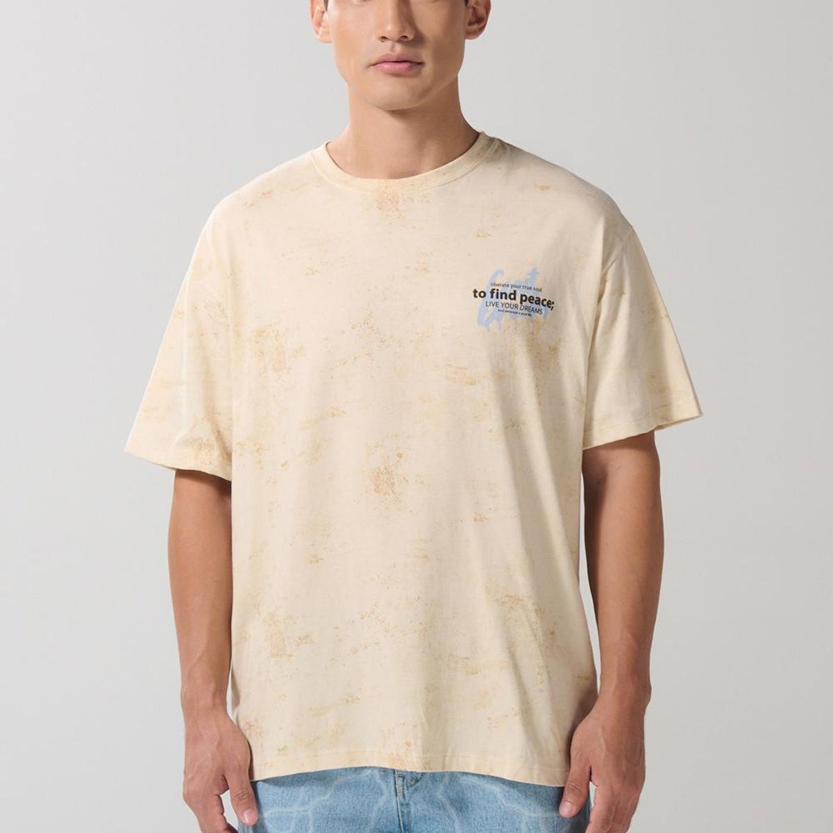 KOAJ - KOAJ Camiseta kaki tie dye oversize manga corta con textos Hombre