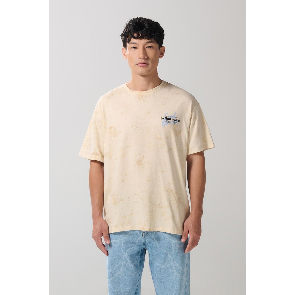 KOAJ - KOAJ Camiseta kaki tie dye oversize manga corta con textos Hombre
