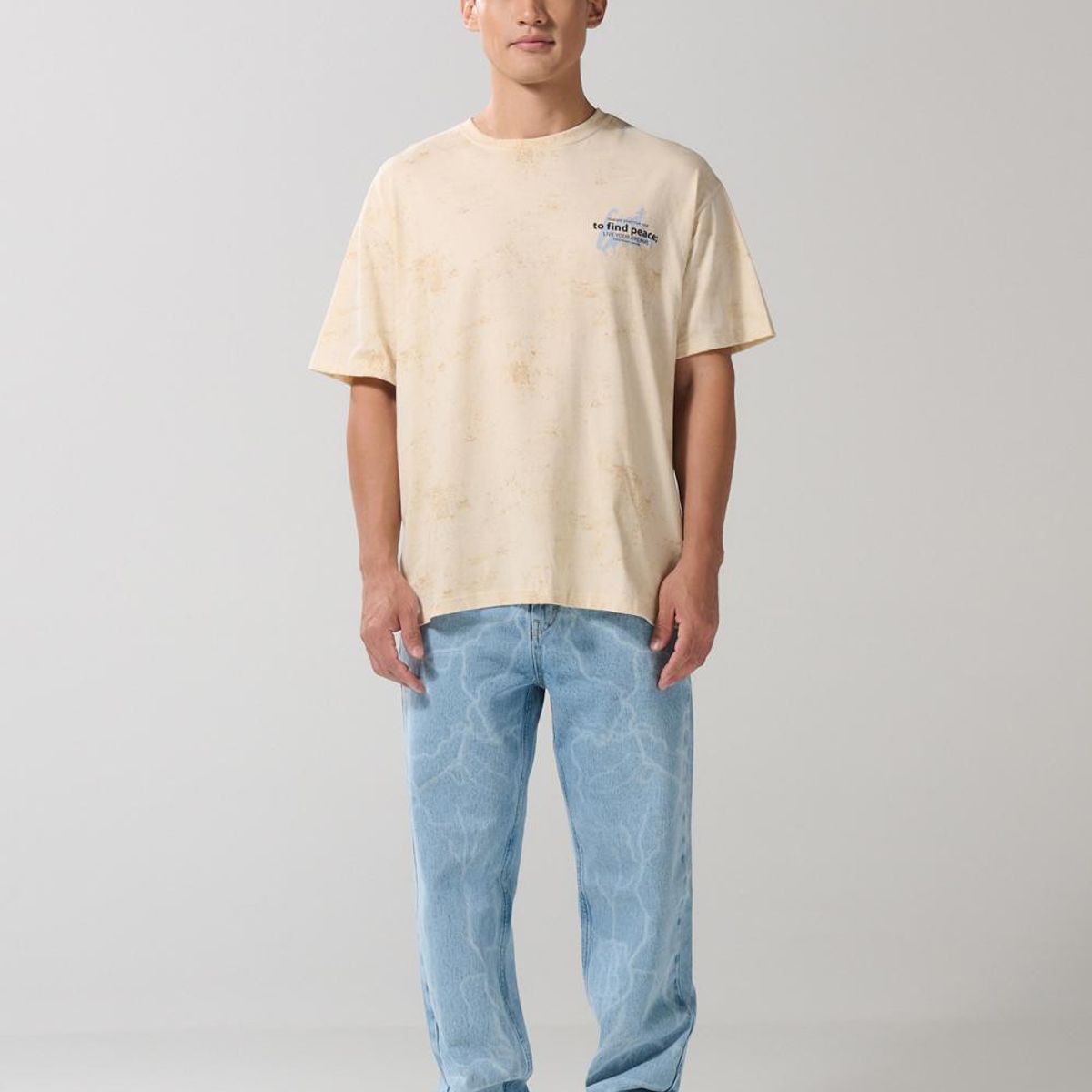 KOAJ - KOAJ Camiseta kaki tie dye oversize manga corta con textos Hombre