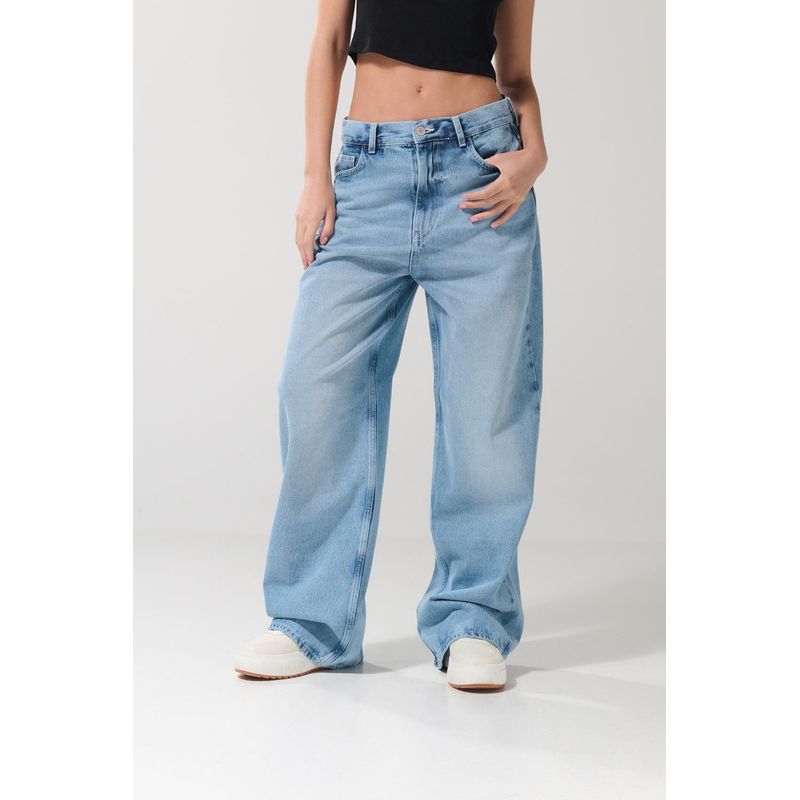 KOAJ - KOAJ Jean baggy azul claro tiro medio con desgastes y bota anc MUJER