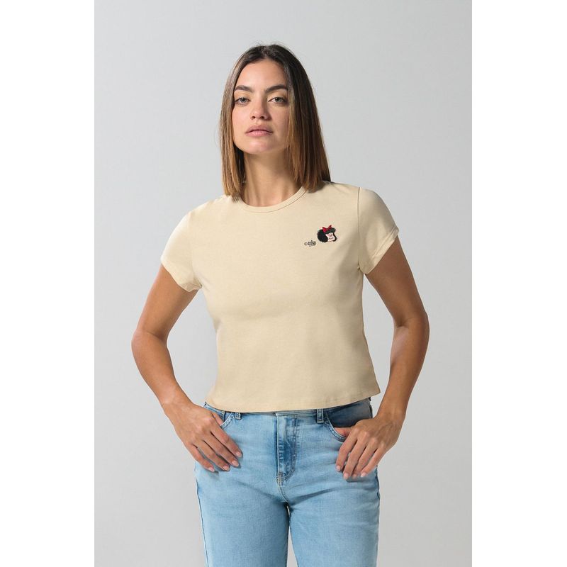 KOAJ - KOAJ Camiseta unicolor cuello redondo con estampado de Mafalda MUJER