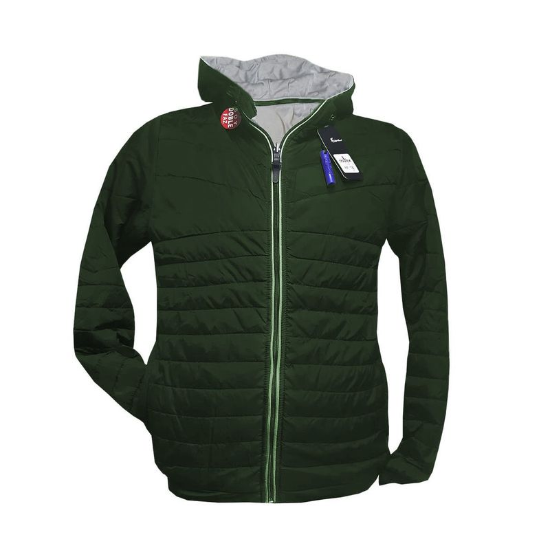 MODA EN CIRCUITO - Chaqueta IMPERMEABLE Verde Militar con  DOBLE FAZ  Gris para Hombre