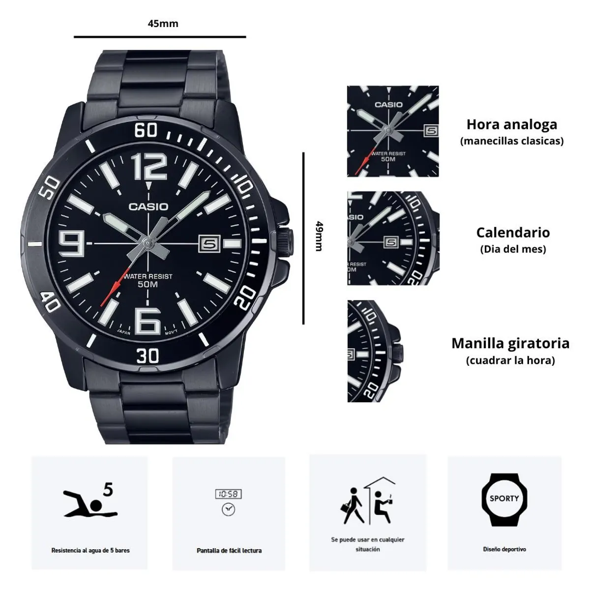 CASIO - Reloj Casio Referencia MTP-VD01B-1B Diseño Elegante