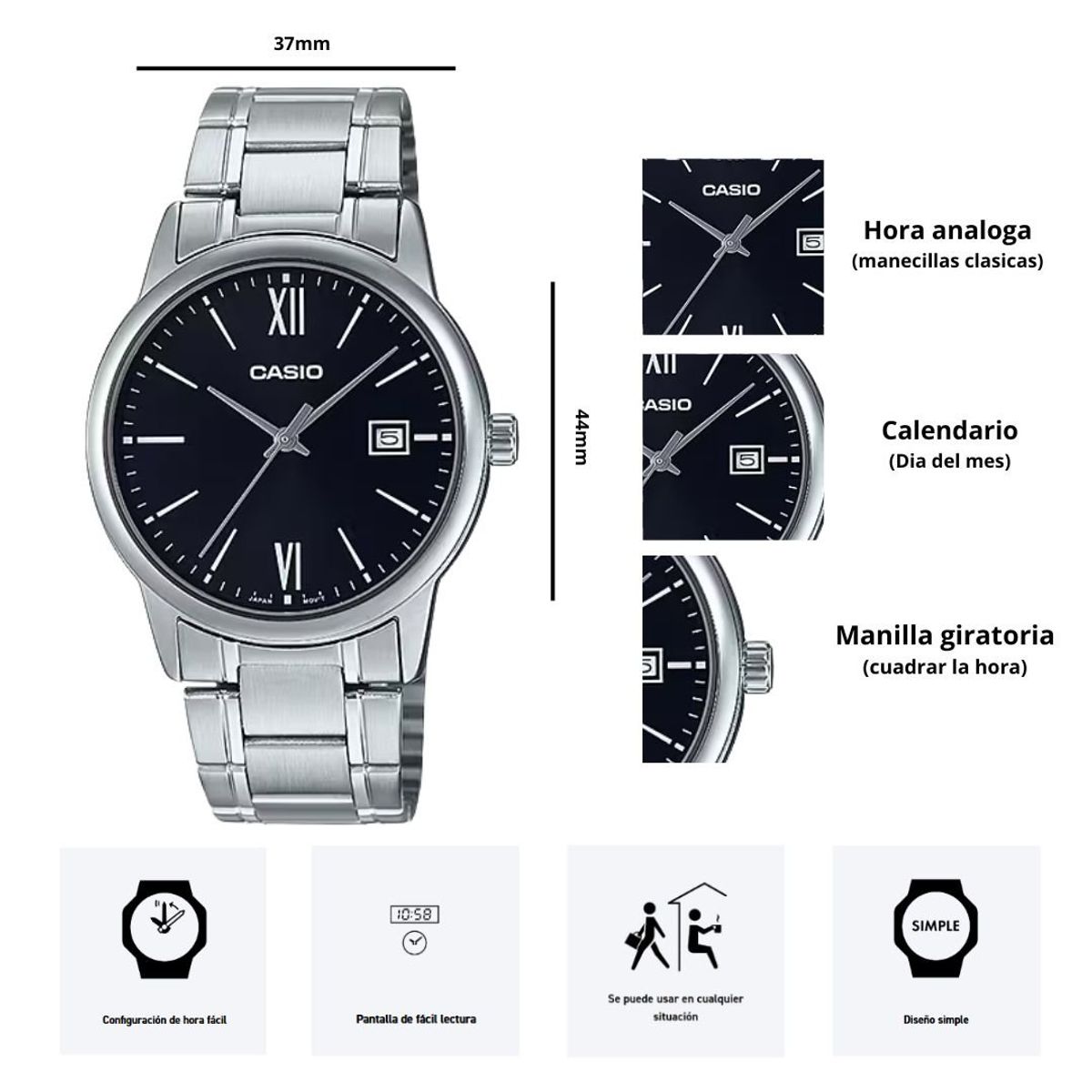 CASIO - Reloj Casio Referencia MTP-V002D-1B3 Elegante