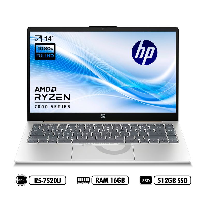 HP - PORTATIL HP 14-em0009la FHD AMD R5-7520U RAM 16GB LPDDR5 512GB SSD