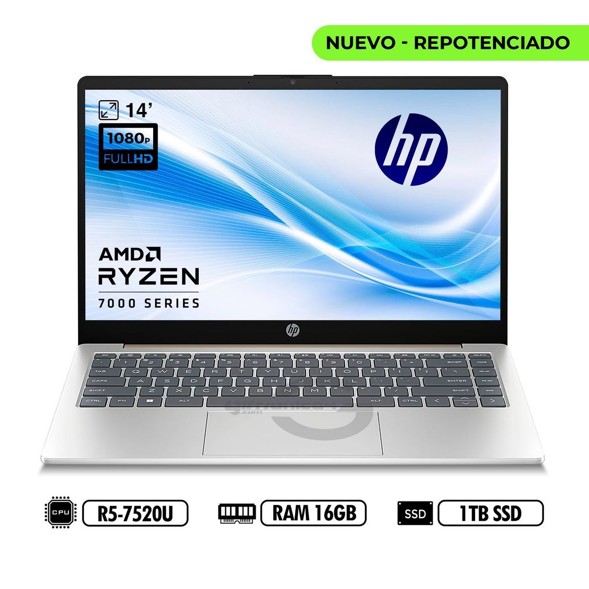 HP - PORTATIL HP 14-em0009la FHD AMD R5-7520U RAM 16GB LPDDR5 1TB SSD