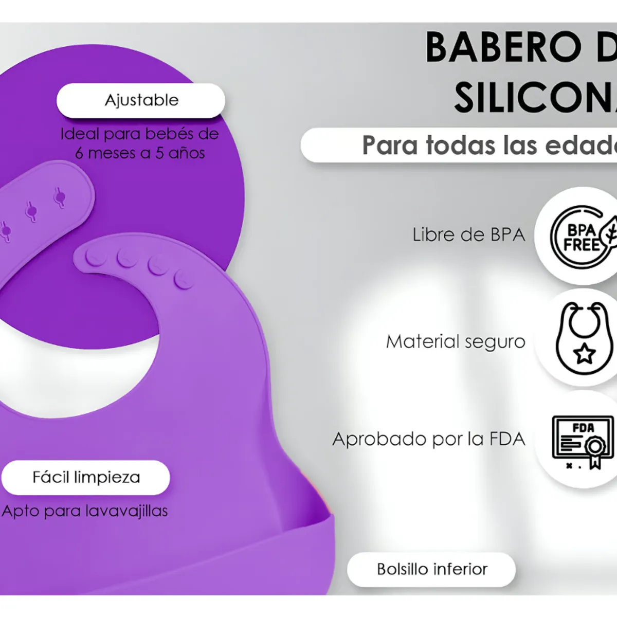 MUNDO BEBE - Kit Alimentación Completo Para Bebes Libre De Bpa morado