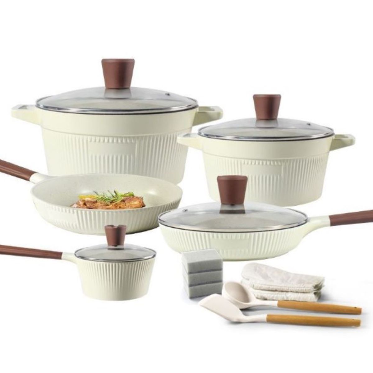 ZHOPI CO - Juego De Ollas Y Sartenes En Granito 16 Piezas Antiadherente